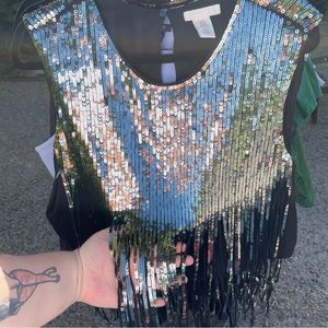 h&m sequin fringe crop tank top